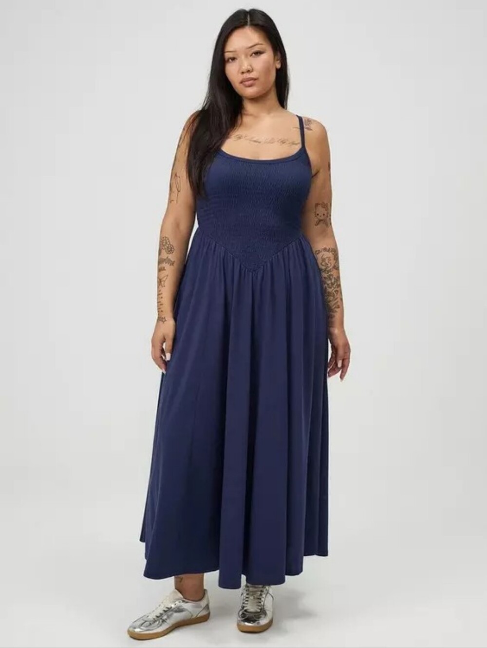 Torrid Women's Plus Size 2X Navy Blue Sleeveless Smocked Bodice Maxi Dress Nwt